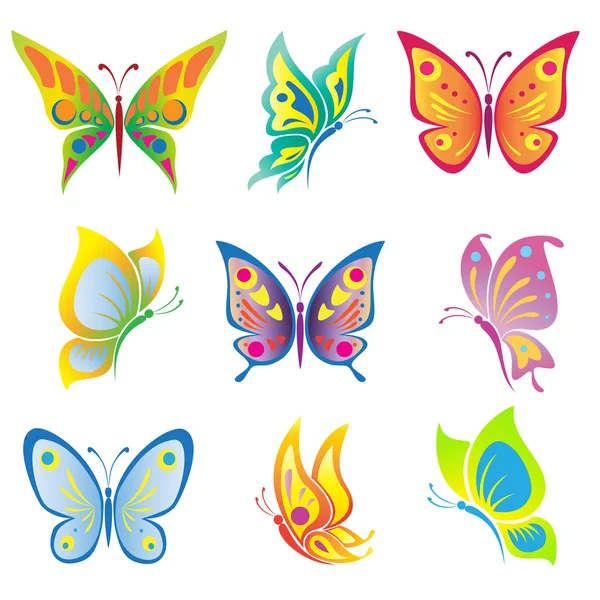 Conjunto vectorial de una hermosa mariposa — Vector de stock