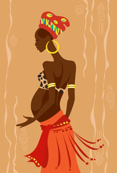 Fiatal szép terhes afrikai nő — Stock Vector