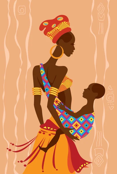 Beautiful african mother and  her baby in a sling — Stock Vector