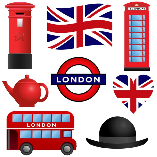 Iconos de viaje - Londres y Reino Unido — Vector de stock