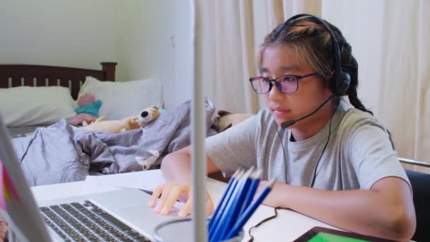 Kavramından Öğren Asyalı Kız Öğrenciler Covid Salgınından Dolayı Internetten Sanal — Stok video