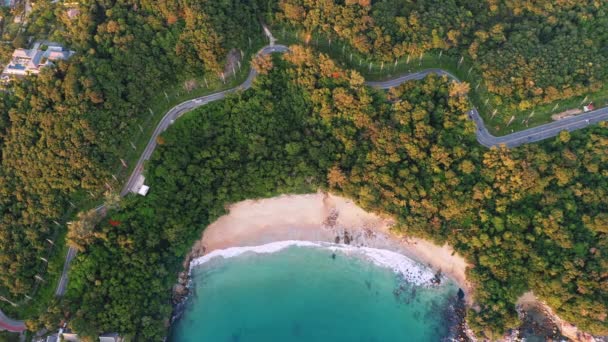 Areal Drone Top View Curves Coastal Road Phuket Thailand Beautiful — Αρχείο Βίντεο