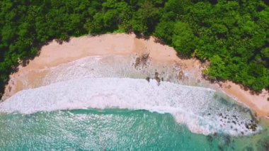 4K Hava Aracı güzel mavi deniz manzaralı. Hindistan cevizi palmiyeli plaj. Mavi deniz berrak su. Özgürlük Kumsalı, Phuket, Tayland.