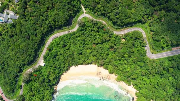 Areal Drone Top View Curves Coastal Road Πουκέτ Ταϊλάνδη Beautiful — Αρχείο Βίντεο