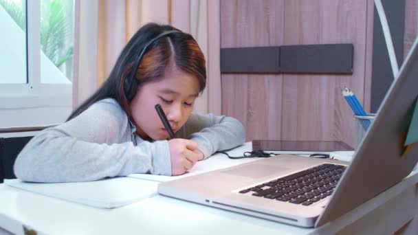 Learn Home Concept Asian Girl Students Learning Virtual Internet Online — Stock Video