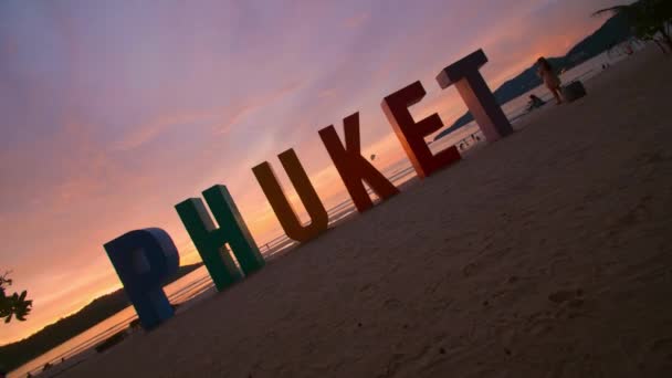 Phuket Sign Multi Color Beach Patong Beach Phuket Thailand Beach — Vídeos de Stock