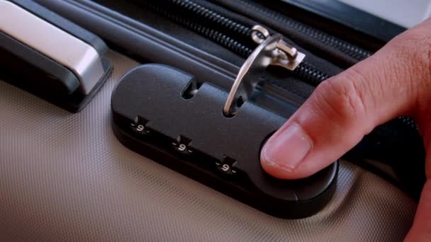 Close Hand Man Close Suitcase Combination Lock — Stock Video
