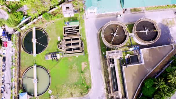 Aerial Drone Top View Clarifier Sedimentation Tank Vista Aérea Planta — Vídeo de stock