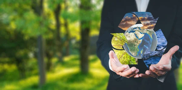 Environment Concept Business Man Hold Show Global Eco Icon Business Telifsiz Stok Fotoğraflar