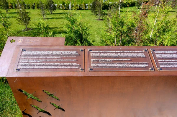 Tablice Informacyjne Przy Pomniku Rzhewa Żołnierza Radzieckiego Choroszew Rejon Rzhewa — Zdjęcie stockowe