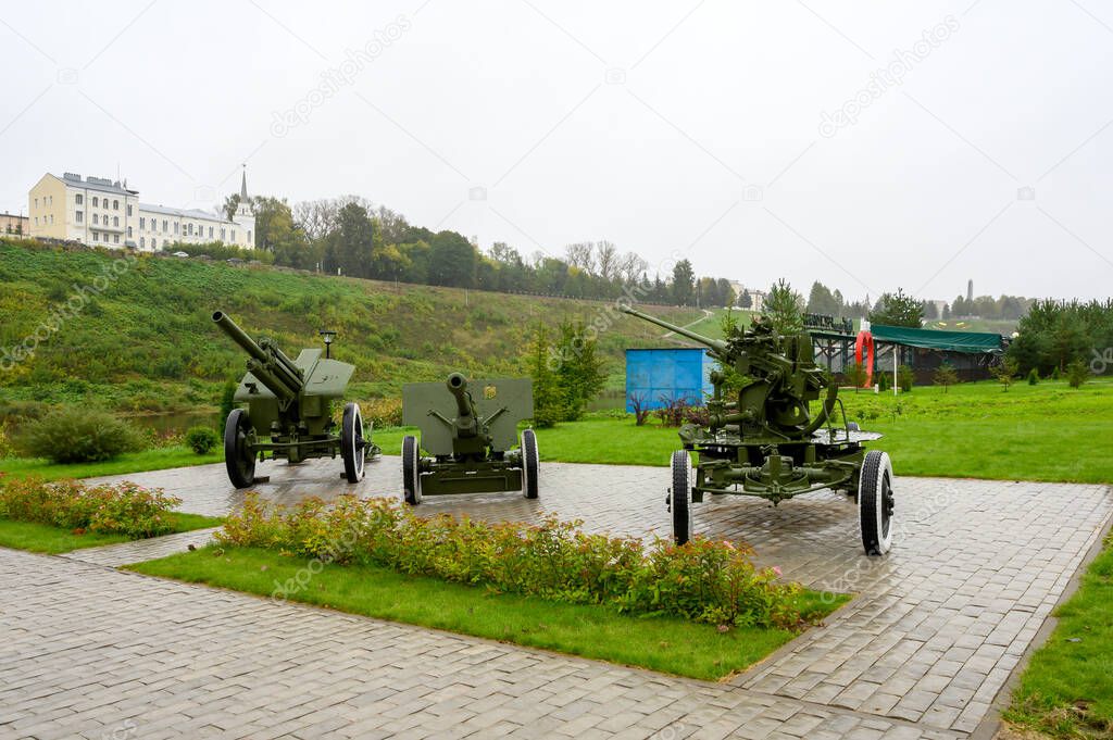 Exhibition of military equipment at the site in front of the Museum of Local Lore, Rzhev, Tver region, Russian Federation, September 18, 2020