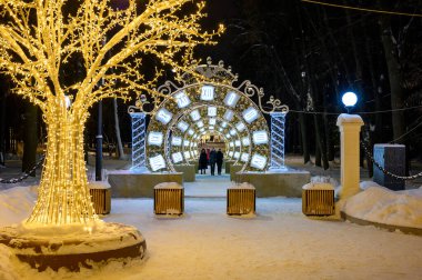 Kuzey Nehri İstasyonu, Moskova, Rusya Federasyonu 'nun parkında yeni yıl ve Noel süslemeleri, 20 Ocak 2021