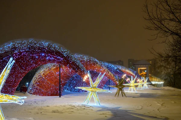 Nieuwjaar Kerstversiering Het Park Aquaduct Moskou Russische Federatie Januari 2021 — Stockfoto