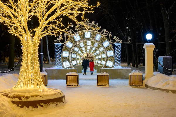 2021年1月20日ロシア連邦モスクワ北部川駅の公園での新年とクリスマスの装飾 ロイヤリティフリーのストック写真