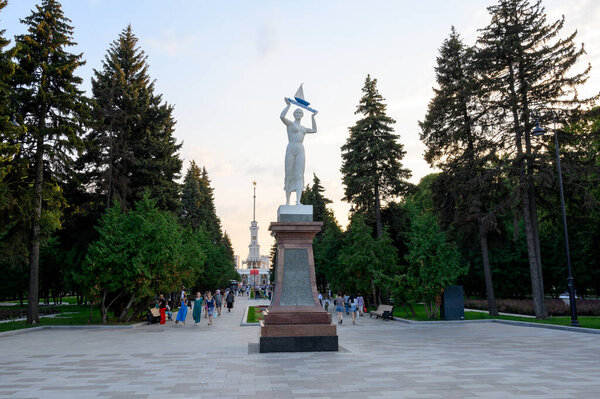 Sculpture "Waterway" in the park of the Northern River Station, Moscow, Russian Federation, July 10, 2021