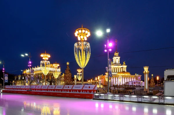 Vdnkh Skating Rink New Year Christmas Decorations Peoples Friendship Square — Fotografia de Stock