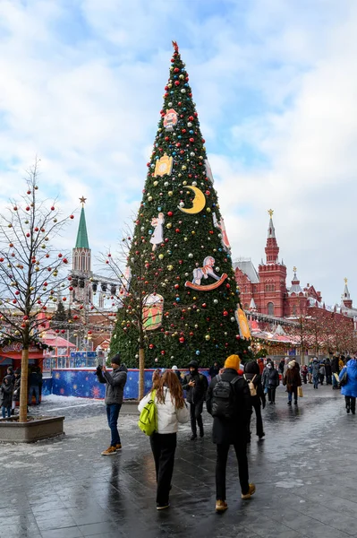 Πρωτοχρονιάτικη Και Χριστουγεννιάτικη Διακόσμηση Της Κόκκινης Πλατείας Μόσχα Ρωσική Ομοσπονδία — Φωτογραφία Αρχείου