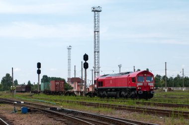 Yük dizel lokomotif 66178 DB Schenker Demiryolu Polska Brest-Northern İstasyonu Belarus, Brest, Belarus, 18 Temmuz 2014