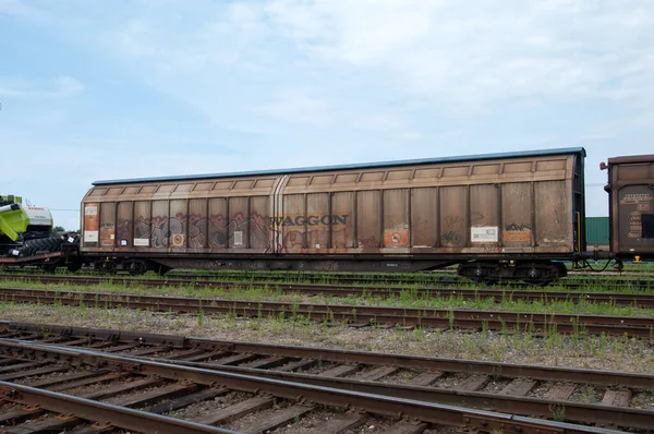 Krytý Vůz Typu Habins Transwaggon Brestu Severní Stanice Běloruské Železnice — Stock fotografie