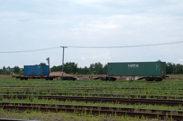 白俄罗斯铁路Brest Northern车站标准轨距货车 2014年7月18日 白俄罗斯布列斯特 — 图库照片