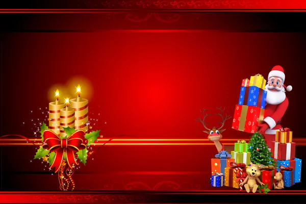 Santa claus with gifts on red color background — Stock Photo, Image