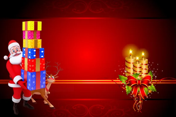 Санта-Клаус з подарунками на фоні червоного кольору — стокове фото