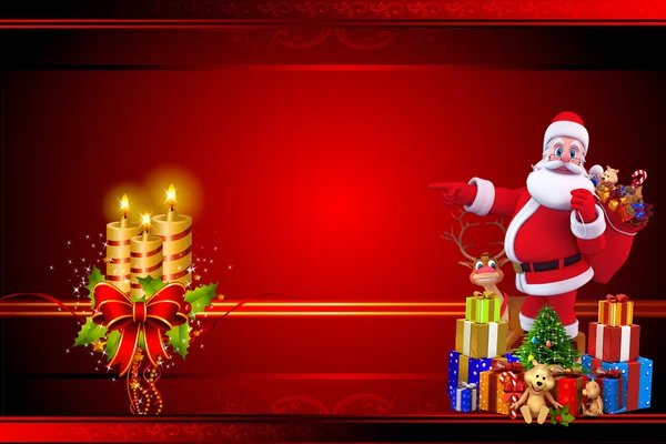 Санта-Клаус з подарунками на фоні червоного кольору — стокове фото