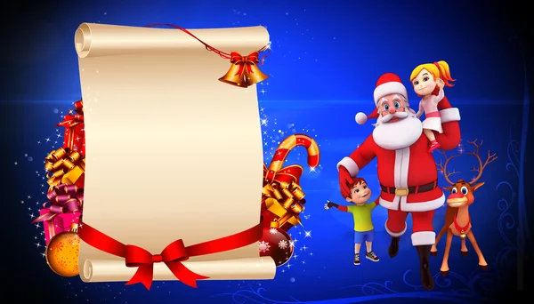 Happy enjoying santa claus with sign and gifts — Stock Photo, Image