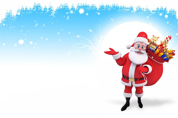 Glücklich genießen Weihnachtsmann mit Zeichen und Geschenken — Stockfoto