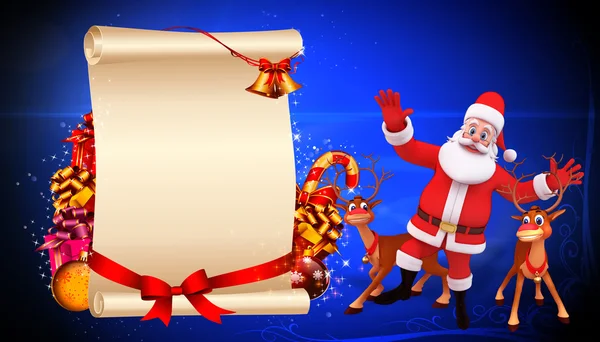 Feliz disfrutando de Santa Claus con signo y regalos — Foto de Stock