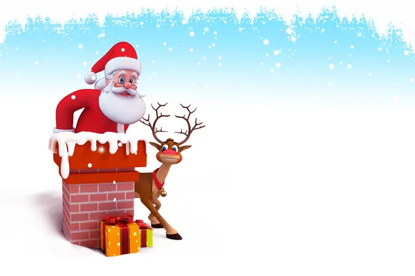 Santa claus with deer and gifts — Stock Photo, Image