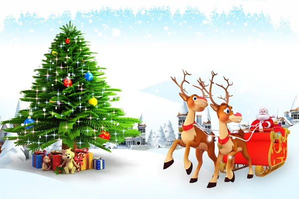 Santa claus with reindeer and gifts on iceland — Stock Photo, Image