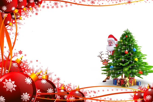 Санта Клаус з оленями та подарунками — стокове фото