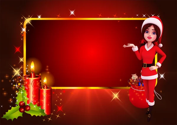 Noel Baba kız kırmızı renkli arka plan üzerinde — Stok fotoğraf