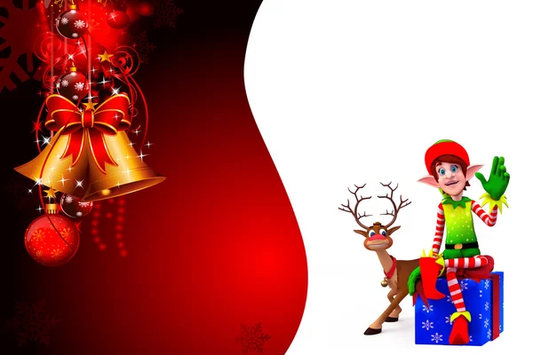 Elfos de Navidad con fondo de color rojo —  Fotos de Stock