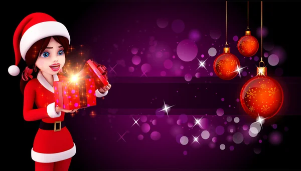 Weihnachtsmann Mädchen mit lila Hintergrund — Stockfoto