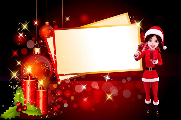 Santa ragazza con grandi cartoline di Natale — Foto Stock