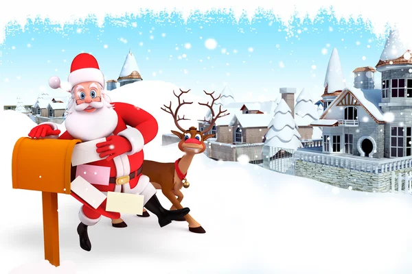 Santa claus with reindeer and gifts on iceland — Stock Photo, Image