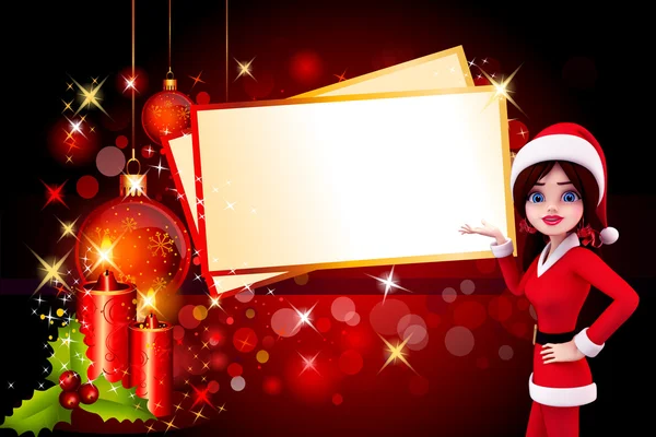 Santa girl with big christmas cards — Stock Photo, Image
