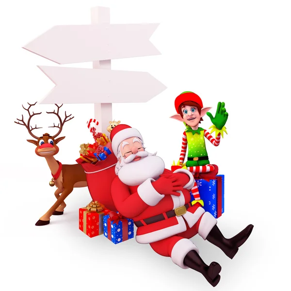 Santa and reindeer with big sign — Stock Photo, Image