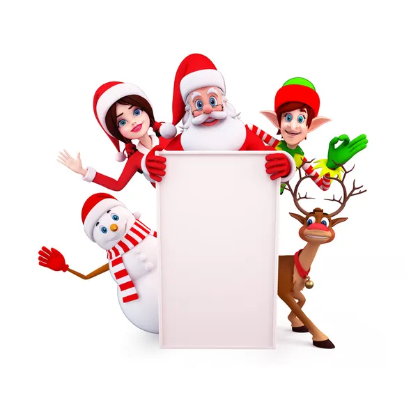 Weihnachtsmann und Rentier mit großem Schild — Stockfoto