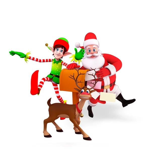 Papai Noel com veados e presentes — Fotografia de Stock