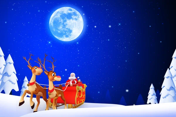 Santa Claus con ciervos y regalos —  Fotos de Stock