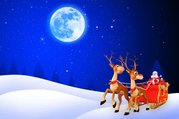 Santa with his sleigh on dark blue background — Stock Photo, Image