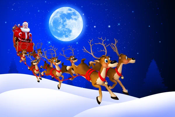 Santa with his sleigh on dark blue background — Stock Photo, Image