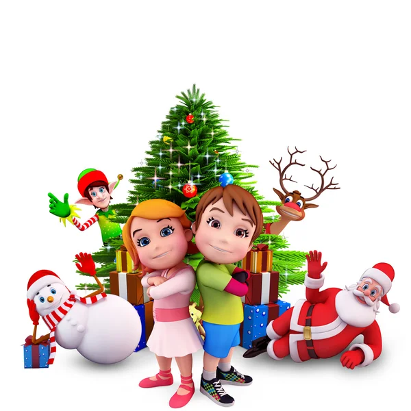 Bambini con Babbo Natale e grande cartello bianco — Foto Stock