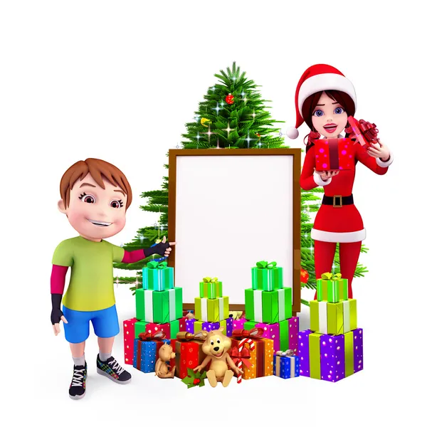 Barn med julgran — Stockfoto