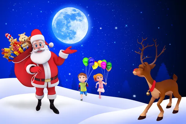 Santa claus with kids and big sign — Stock Photo, Image