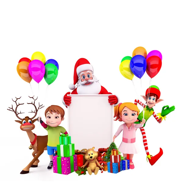 Santa claus with kids and big sign — Stock Photo, Image