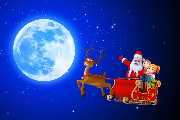 Santa claus met kinderen en groot bord — Stockfoto